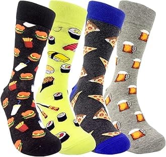 HSELL Mens Fun Patterned Dress Socks Funny Novelty Crazy Design Cotton Socks Gift for Men