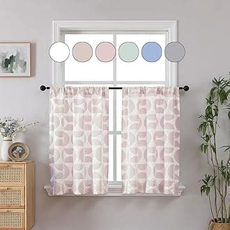 Aiyufeng Pink and White Curtains Tier 36 Inch Length 2 Panels Set, Elegant 3D Embossed Textured Window Curtain Panels, Soft Airy Short Curtains for Living Room Bedroom, Each 38" Wx36 L Inches