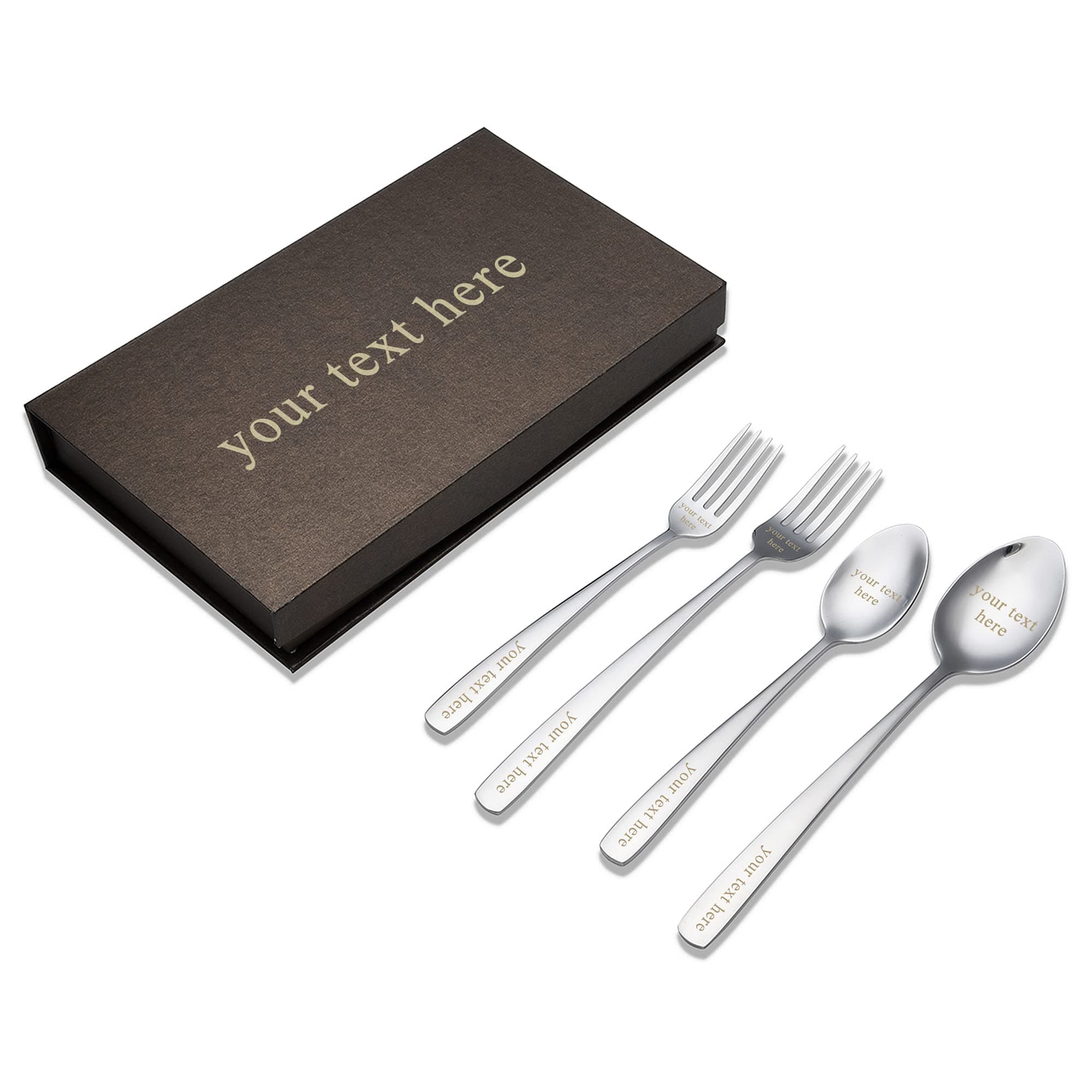 Flatware Set, WarmHut 4 Pieces Stainless Steel Table Serving Spoons and Forks, Mirror Polished Tableware Set, Eating Utensils Silverware for Dessert & Dinner