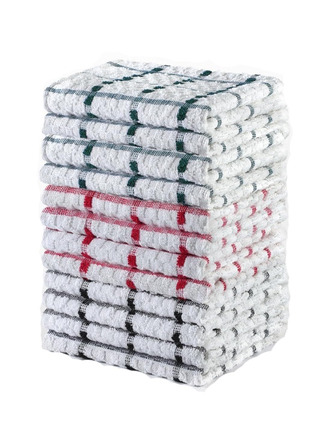 Tea Towels Extra Large 70 X 40 cm Kitchen Towel Set - 100% Cotton Terry Towelling Soft Absorbent Lint Free Kitchen Cloth Dish Towel and Bar Towels Assorted Colors (Pack of 15)