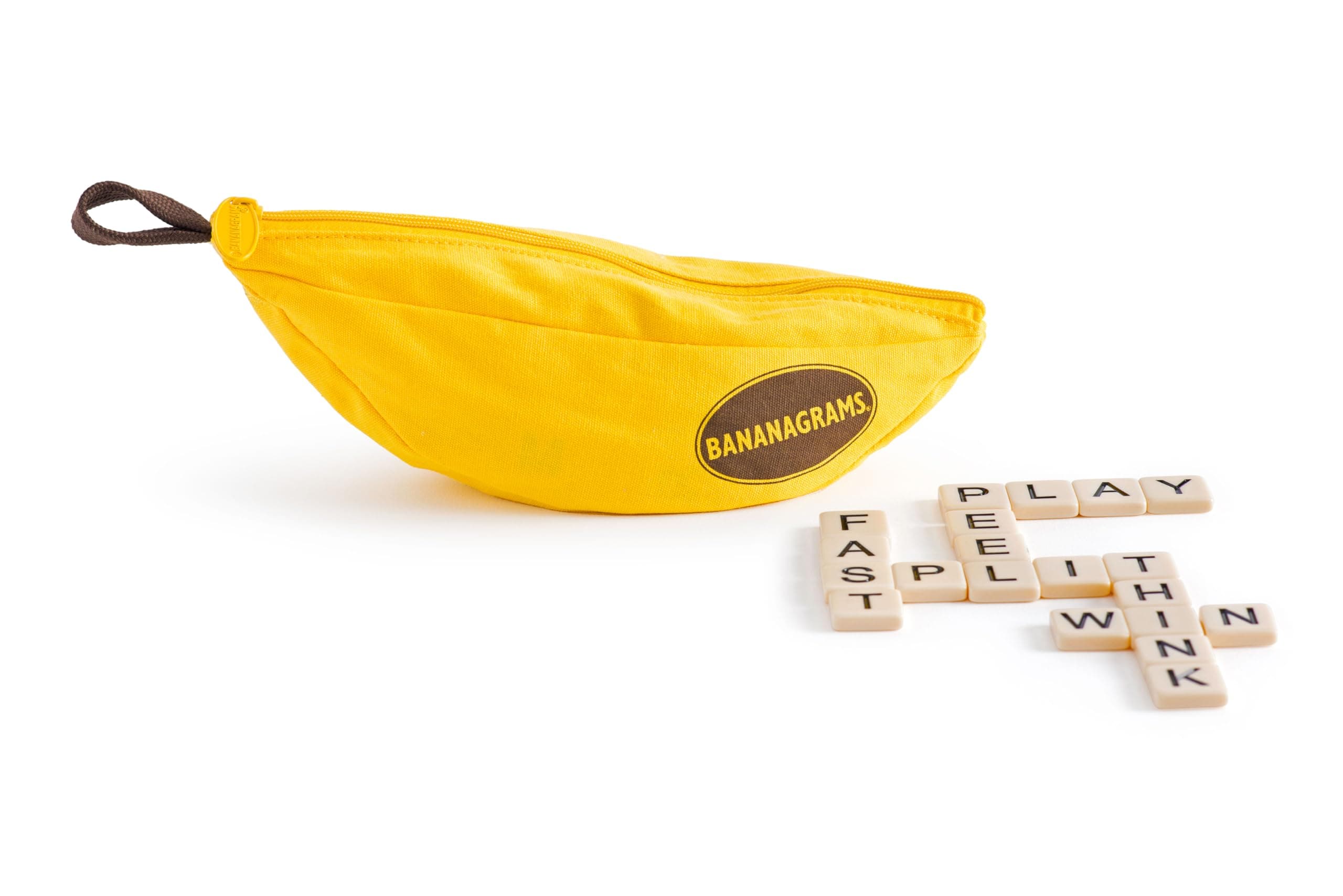 Bananagrams Classic Word Game – Fast-Paced Spelling & Anagram, Family & Travel Game , 144 Letter Tiles in Portable Banana Pouch, 1–8 Players, Educational Wordplay Fun for Ages 7+