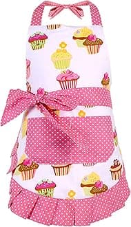 G2PLUS Kid Aprons, Toddler Apron with Pocket, Cupcake Child Apron for Christmas, Cooking, Baking, Gardening (Pink)