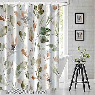 Floral Shower Curtain, Spring Sage Green and Pink Flower Shower Curtain for Bathroom Watercolor Botanical Shower Curtain Set with Hooks, 72x78 Inch