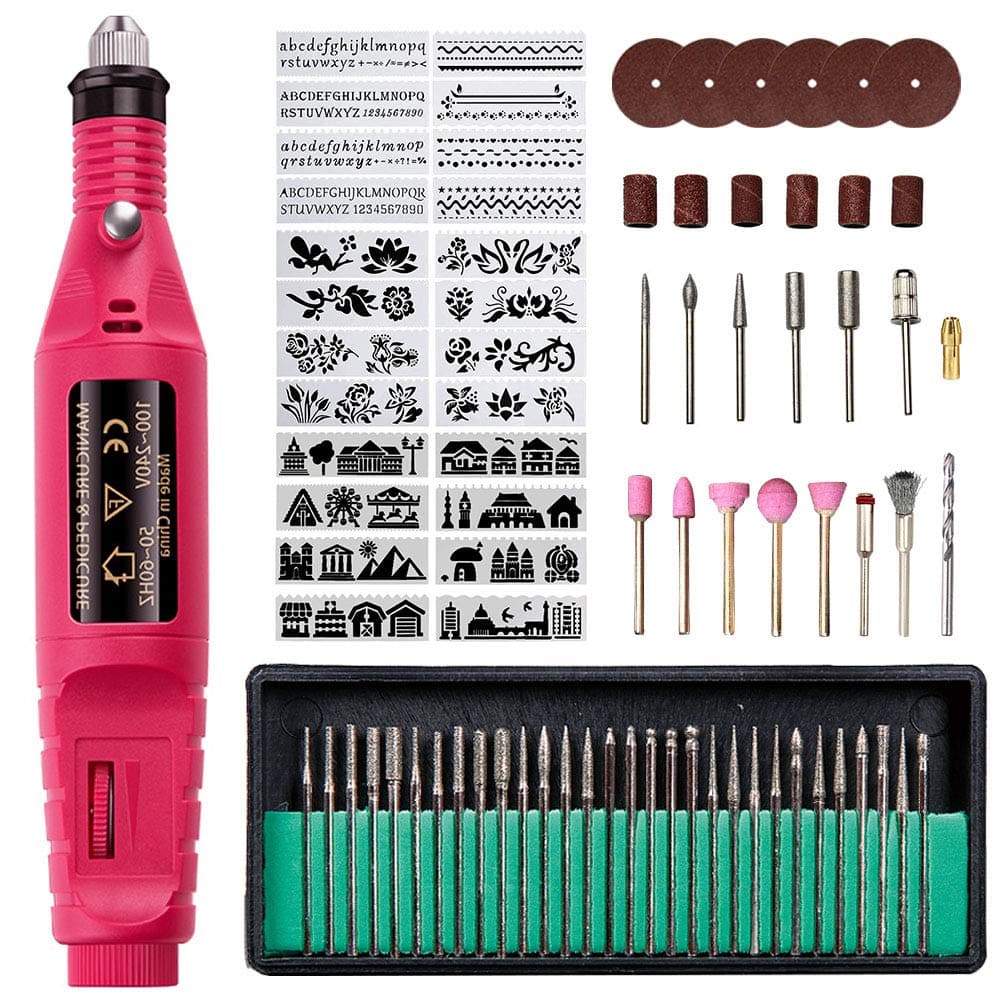 Electric Engraver Mini DIY Engraving Etching Scribing Pen Micro Rotary Tool Kit for Metal Glass Ceramic Plastic Wood Jewelry with | Engraving Bits | Stencils