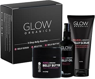 - Glow Organics Stretch Mark Cream Belly Butter, Scrub and Oil, 3-Step Pregnancy Skin Care Kit, Belly Butter for Stretch Marks, Organic, Pregnancy & Baby Registry Must Haves, Mother To Be Gift.