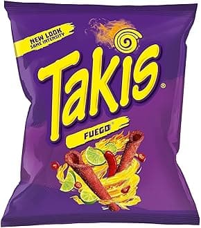 TakisCrunchy Rolled Tortilla Chips – Fuego Flavor (Hot Chili Pepper & Lime), 4 Ounce (Pack of 16)