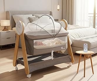 - Lullabies Woodsy 2 in 1 Electric Baby Cradle Convertible Cot/Bassinet with Automatic Swing, Music, Bluetooth and Smart Timer, Lockable Wheels & Storage Space for 0-12 Months Kids (Grey)