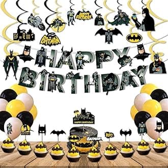 Festiko Superhero Party Supplies for Kids (63 Pcs) | Dark Theme Decorations Combo | Banner, Hanging Swirls, Cake Topper, Cup Cake Toppers | Multicolor