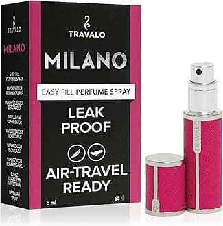 Travalo Milano Perfume Atomizer Travel Refill U-Change System TSA Approved Reusable Airtight Easy Fill Mini Pump Sprayer Lightweight Portable Vegan Leather w/Polished Metal Outer Shell Hot Pink 0.17oz