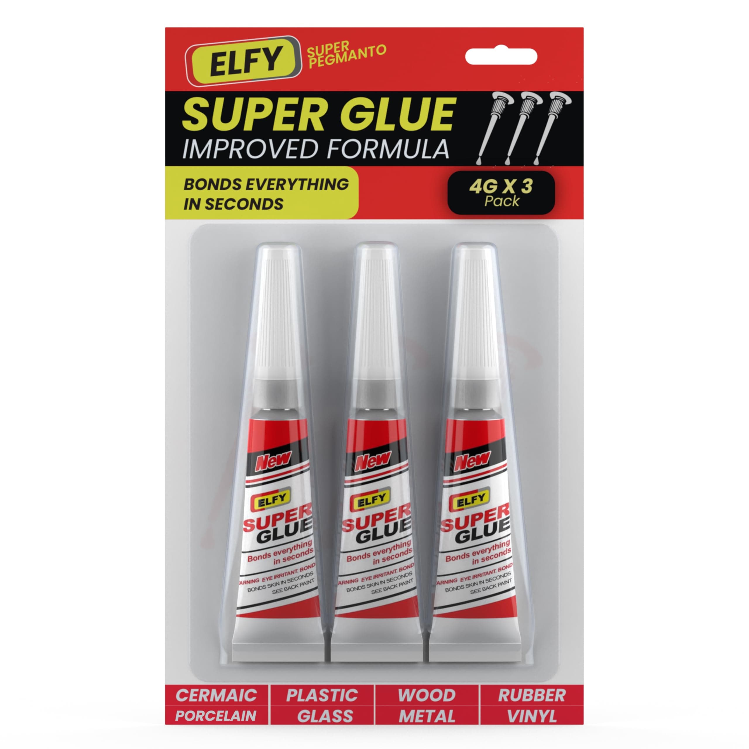 3 Pack Super Glue All Purpose with Pin Point Nozzle 4g Super Fast Superglue General Strong Thick & Strong Adhesive Super Glue Gel for Hard Plastic, DIY Craft, Rubber,Metal,Leather and Many More