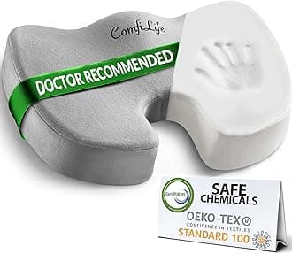 Coccyx Orthopedic Memory Foam Office Chair and Car Seat Cushion for Back Pain and Sciatica Relief (Gray)