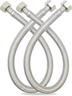 GLOBOMOTIVE 304 Grade Braided Stainless Steel Connection Pipe Hose Pipe for Wash Basin, Kitchen Sink, Geyser - 12 Inch (2 Pieces Set, Pack of 1 Pair)