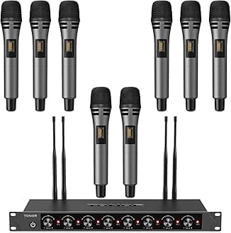 TONOR Wireless Microphones System with 8x12 Channels Cordless Handheld Microfono Inalambrico, 90 m/295FT UHF Range, Mics with Stable Signal, Quick Mute for Karaoke Singing Party Church Wedding