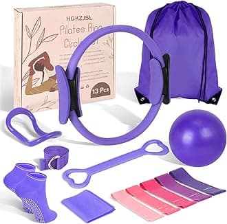 pilates ring circle set 13 pcs pilates equipment accessories for home workouts includes 9.8” pilates ball 12” magic circle yoga ring and resistance bands for women pilates ring and ball set gift