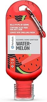 Palm Safe Watermelon 60ml Anti Bacterial Premium Hand Sanitiser Travel Size Refillable Clip Bottle Quick Drying Non Sticky Extra Moisturising Kills 99.9% of Viruses and Bacteria