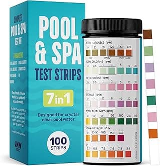 JNW Direct Pool and Spa Test Strips - 100 Strip Pack, Test pH, Chlorine, Bromine, Hardness and More, Accurate 6-in-1 Swimming Pool Water Testing
