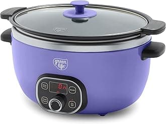 6QT Ceramic Slow Cooker, PFAS-Free, Programmable, Removable Healthy Nonstick Pot for Family Meals, Sear on Stovetop, Keep Warm, Digital Timer, Dishwasher Safe Crock, Periwinkle