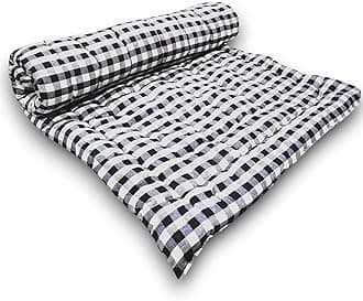 Soft Thick Premium Cotton Quilt|Movable Foldable Rollable Light Weight Filled Single Firm Cotton Mattress Ghingam Plaid,1 Sleeping Capacity,Black&White Check (72X72 Inches, Double Bed)