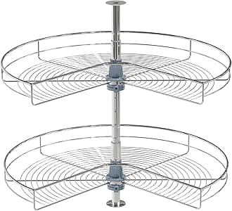 Dowell Base Cabinet Kidney Shape Dia.32 270° Lazy Susan, 2 Shelves, Kitchen Base Corner Cabinet Organizer (Chrome 4001 270 32)