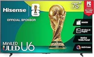 75" Class U6 Series Mini-LED 4K UHD Smart Fire TV (75U65QF, 2025 Model) - QLED, HDR10+, Native 144Hz, Dolby Vision IQ, Dolby Atmos, Game Mode Pro, ALLM, Alexa Built in, Black