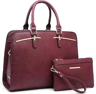 Dasein Women Satchel Handbag Shoulder Purse Top Handle Work Bag Tote Bag With Matching Wallet (Burgundy)