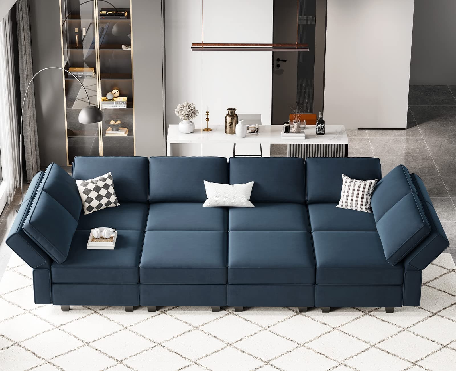Belffin Modular Sectional Sofa with Storage Chaises Sectional Sleeper Sofa Couch 8 Seat Sectional Bed Blue