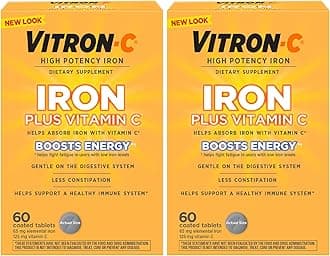 Iron Supplement, Once Daily, High Potency Iron Plus Vitamin C, Support Red Blood Cell Production, Dye Free Tablets, 60 Count, 2 Pack