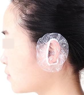 100 Pieces Transparent Disposable Ear Protector Covers Shower Caps