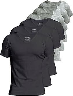 Comfneat Men's 4 or 6-Pack Undershirts 100% Cotton Comfy V-Neck T-Shirts