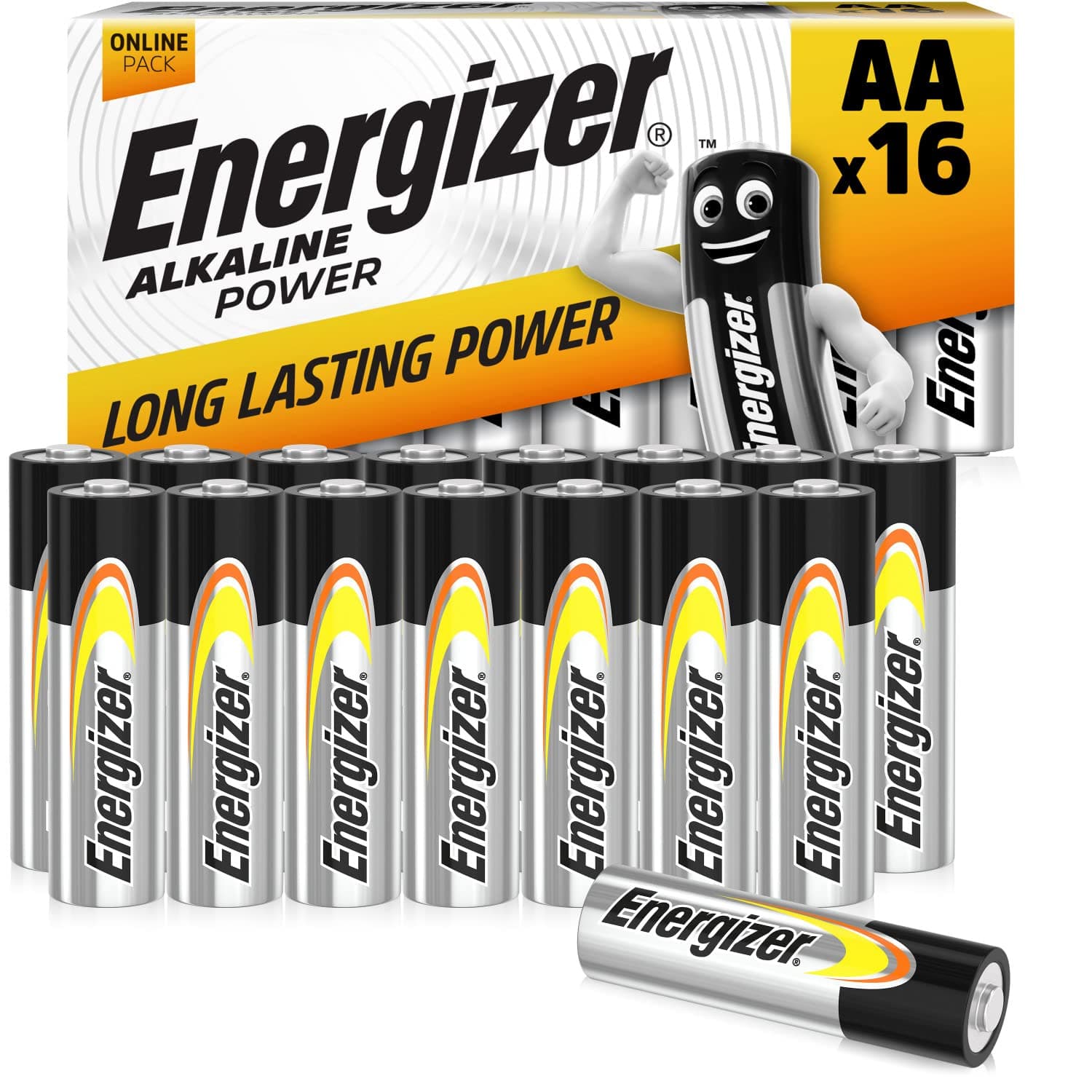AA Batteries, Alkaline Power, 16 Pack, Double A Battery Pack - Amazon Exclusive (Packaging may vary)