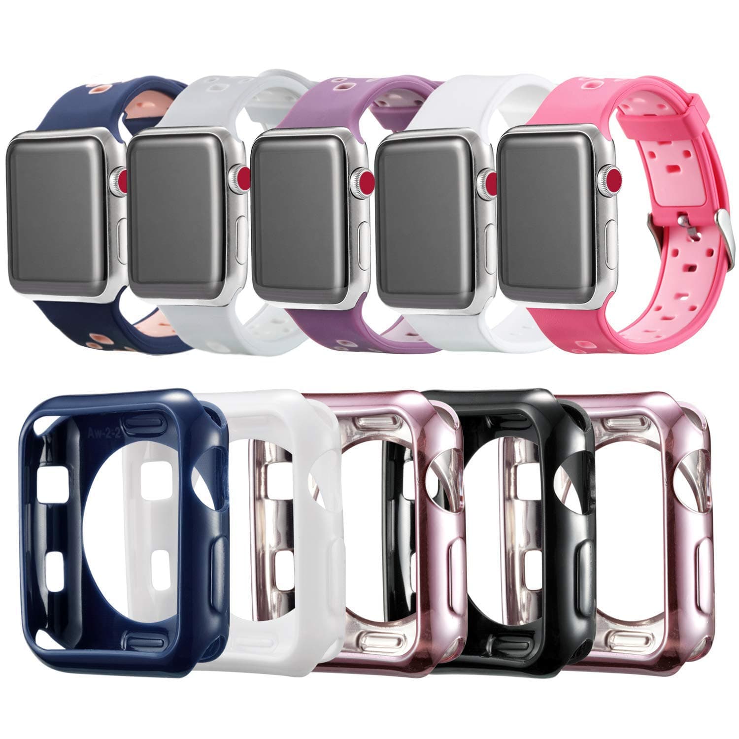 Compatible Apple Watch Band Case 42mm [5 Pack], MAIRUI Protector Bumper Cover TPU Ultra-Slim with Silicone Strap Wristband for Apple Watch Series 3/2/1, iWatch Sport/Edition