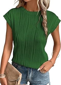 Womens Short Sleeve Textured Tops Crewneck Knit Solid Loose Casual Basic T Shirts Tee Blouses