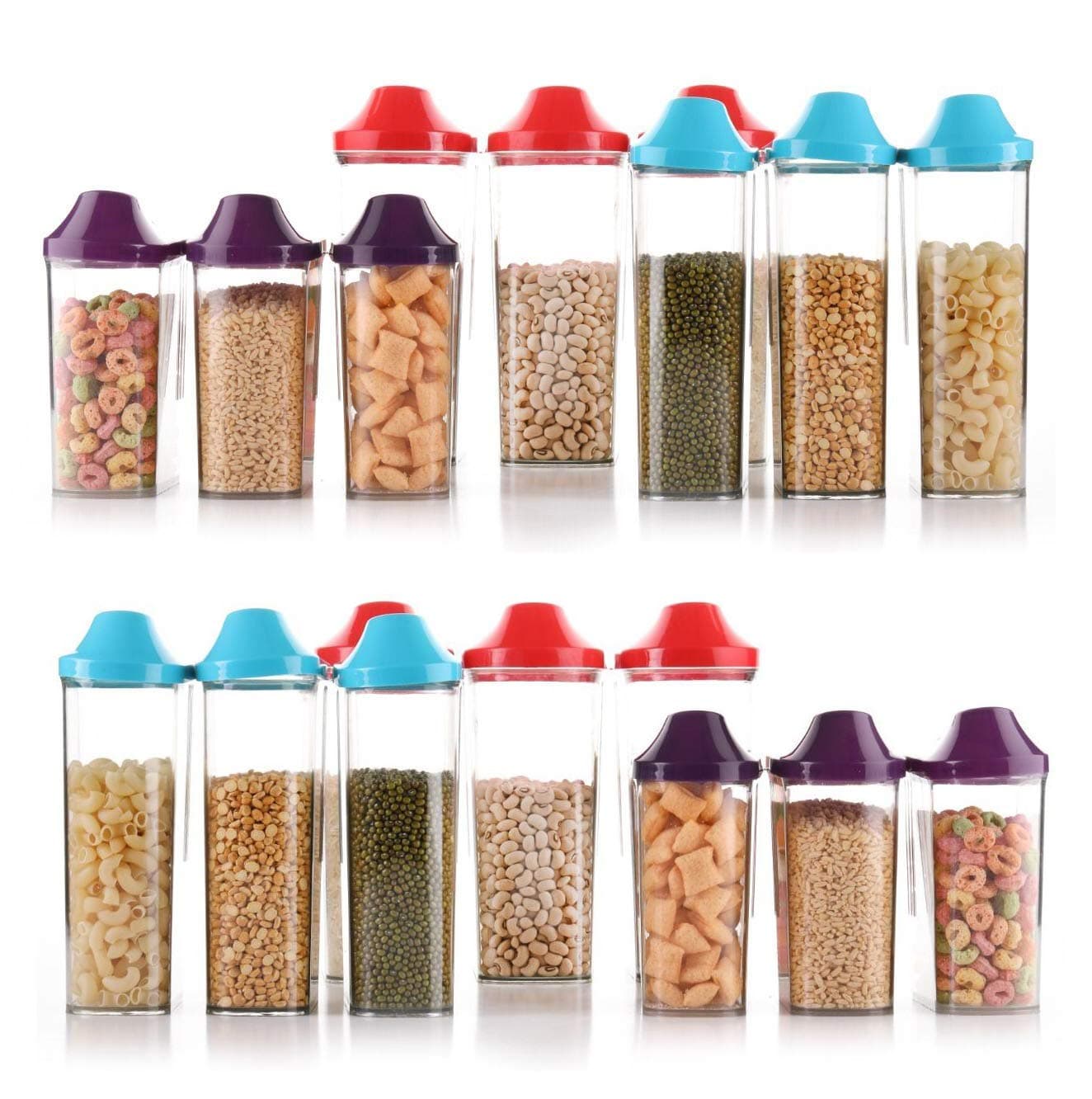 Kitch Well Container for Kitchen 1700ml 4 pic + 1100 ml 4 pic + 750 ml 4 pic Cereal Dispenser Easy Flow Storage Jar Storage Box Lid Food Rice Pasta Pulses Set of 12