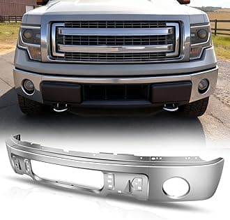 Auto Dynasty Front Bumper Impact Face Bar Replacement Compatible with 2009-2014 Ford F-150, with Fog Light Holes, Polished Chrome
