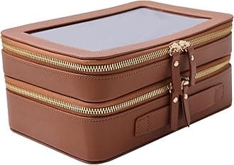 SANHECUN Clear Travel Toiletry bag Toiletry Case Carry on Travel Accessories Bag Makeup Bag Dimensions | LxWxH:9” x 6” x 4.2” (Brown, SHC-TL-2)