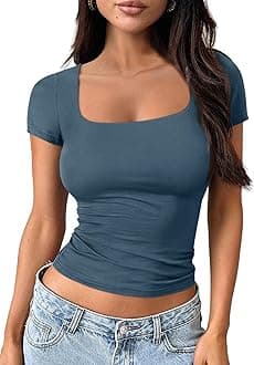 Trendy Queen Tshirts Shirts for Women Double Lined Going Out Crop Tops 2025 Spring Summer Workout Y2k Clothes Beach Fashion