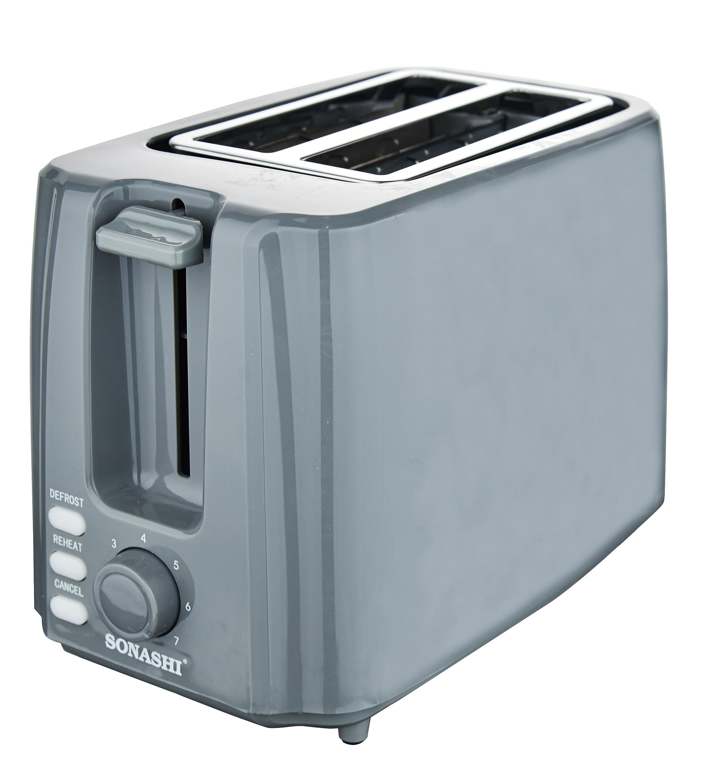 Sonashi 2 Slice Bread Toaster - Adjustable 7 Browning Control with Slide Out Crumb Tray | Defrost, Reheat and Cancel Options | Cool Touch Body for Fast Toasting 750 W ST-210 Grey