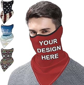 Custom Neck Gaiter Balaclava Face Mask Cover Ears Personalized Sports Scarf Add Image Text for Men Women, Black