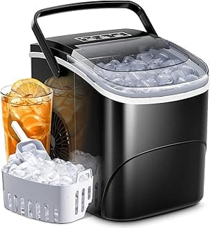 Ice Makers Countertop with Handle,26.5Lbs/24H,9 Cubes in 6 Mins,2 Sizes of Bullet Ice,Portable Machine with Self-Cleaning,Perfect for Home Kitchen(Black)