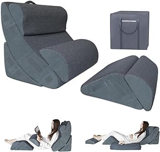 6PCS XL Orthopedic Bed Wedge Pillow for Sleeping, Gel Memory Foam Post Surgery Pillow Set for Back, Neck, Leg Support, Acid Reflux, Gerd, Anti Snoring, with Washable Cover & Travel Bag (Gray, 24'' W)