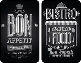 WENKO 2521483100 Universal cover plates Bon Appetit - set of 2, for all types of cookers, Tempered glass, 30 x 52 cm, Multicoloured