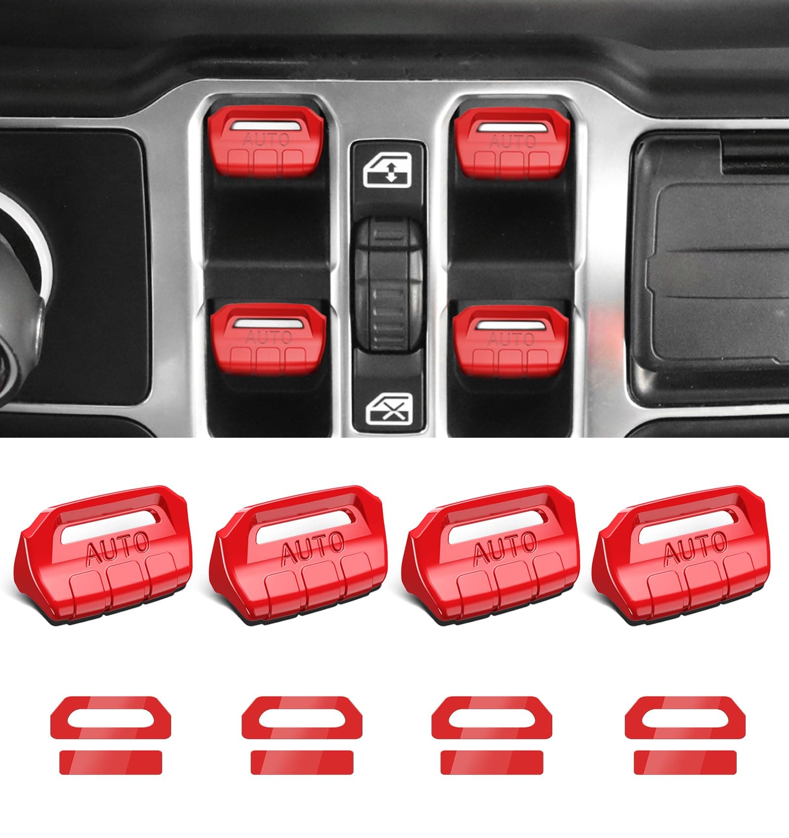 Fit for JL Jeep 4 Pack Upgrade Window Switch Button Cover Compatible with Jeep Wrangler JL JLU 2025 2024 2023 2022 2021 2020 2019 2018 & Gladiator JT 2020-2025 Interior Accessories (Light Red)