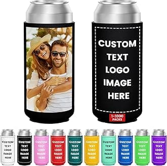 8 Pack Custom Can Cooler Bulk 16 Oz Collapsible Neoprene Insulated Beer Bottle Sleeves Drink Holder, Personalized Birthday Decorations Bachelorette Party Favors & Wedding Gifts