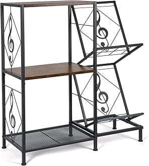 Record Player Stand, Record Player Table with Vinyl Record Storage, Turntable Stand with 2-Tier Vinyl Display Shelf & Metal Frame, Vinyl Record Holder for Living Room, Rustic Brown