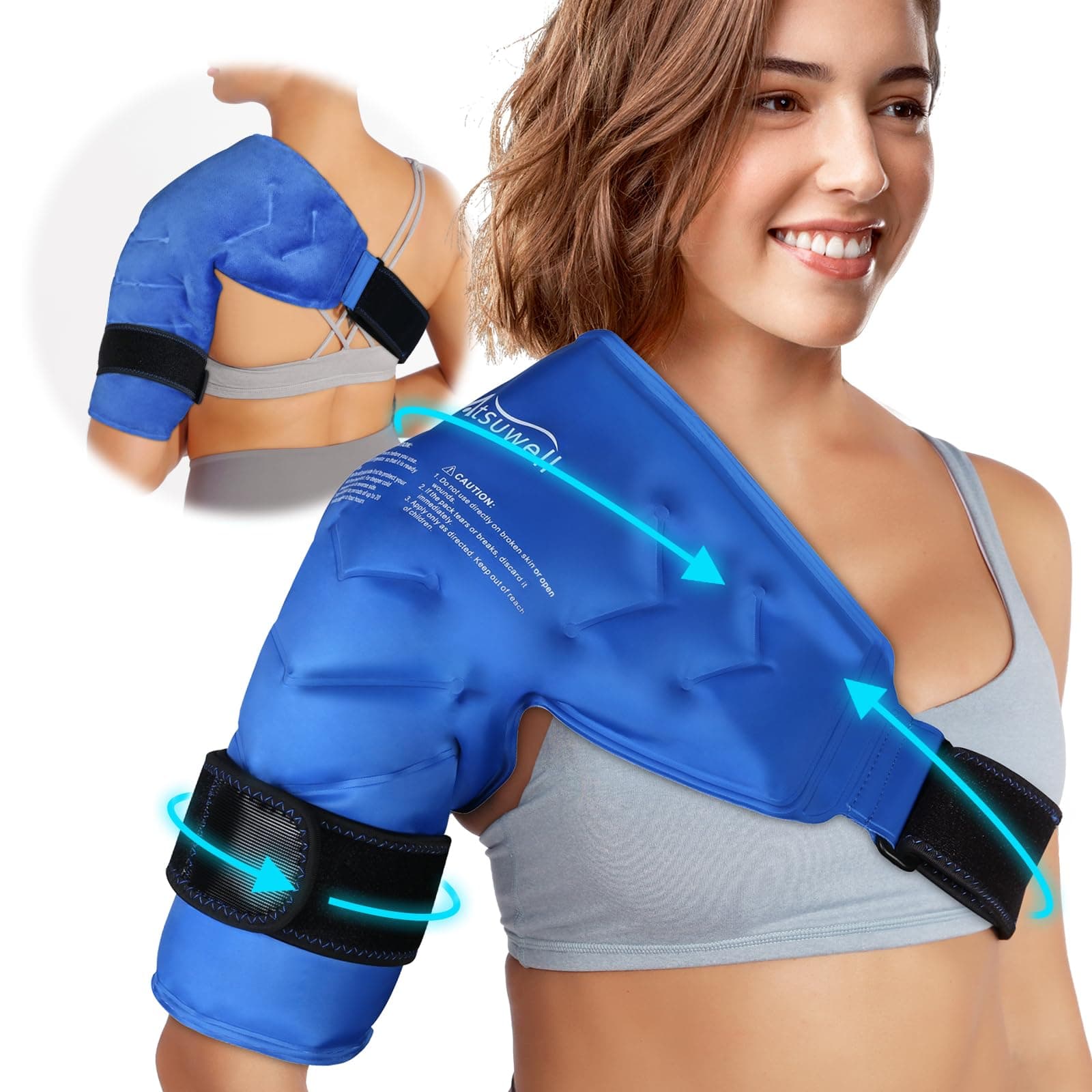 Atsuwell Shoulder Ice Pack Rotator Cuff Cold Compression, Reusable Gel Ice Pack Shoulder Wrap, Flexible Arm Cold Pack for Men and Women, Blue