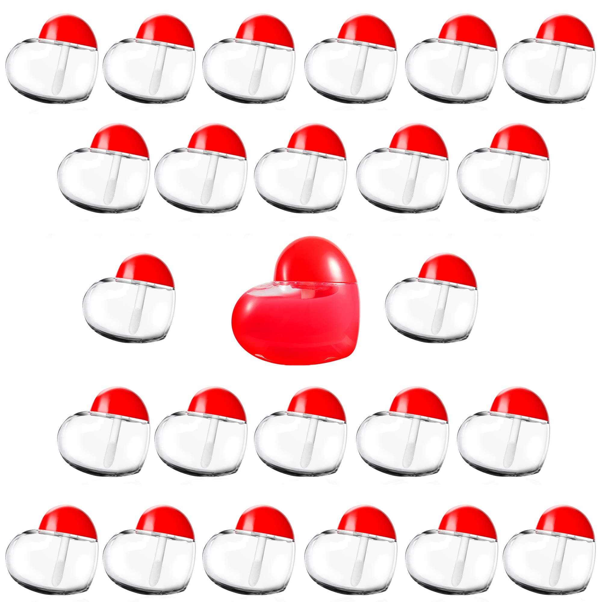 RONRONS 20 Pieces Heart Lip Gloss Tubes, Clear Plastic Empty Lip Gloss Container Cute Heart Shape Mini Lipgloss Tubes with Wand Bulk for Women Girls DIY Cosmetics Small Business