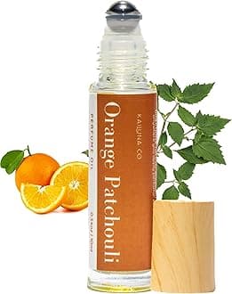 Orange Patchouli Delicious Natural Pure Essential and Fragrance Oil Perfume Roll On with Organic Jojoba Oil, Eau de Toilette, Alcohol Free, Small-Batch, Made in California, 0.34 Fl Oz