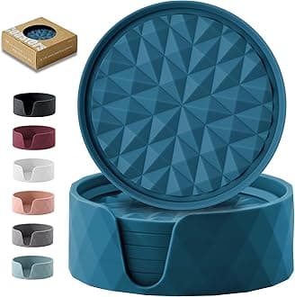 Silicone Coasters for Drinks[6 Pack]- Cup Mat with Holder for Tabletop Protection-Non-Slip, Non-Stick, Coffee Table Decor, Great Gift for Any Occasion, Dark Blue
