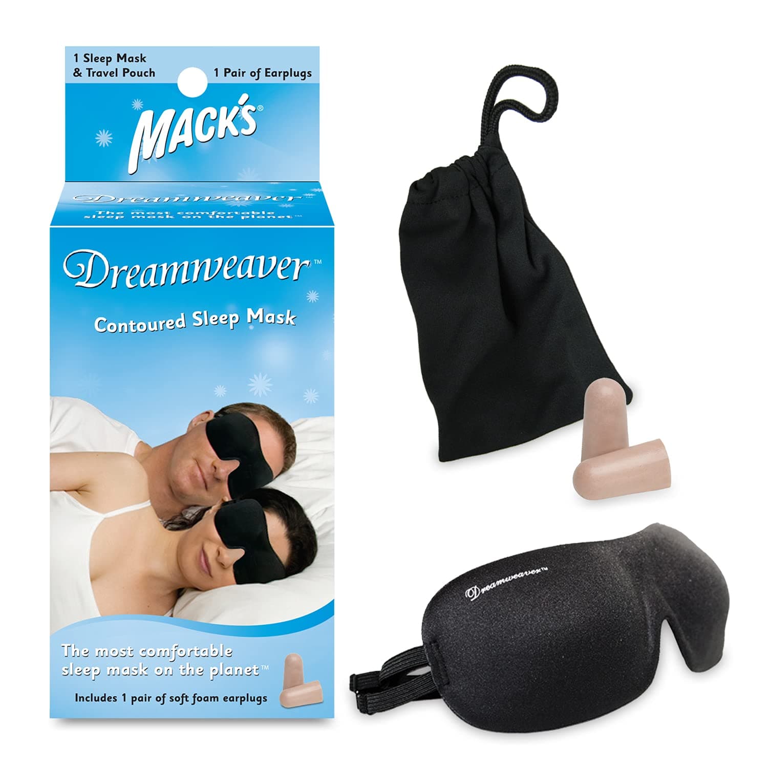 Dreamweaver Contoured Sleep Mask - Comfortable, Adjustable, Dual Strap Eye Mask with Ultra Soft Foam Earplugs