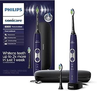 Philips Sonicare Protective Clean 6500 Rechargeable Electric Toothbrush, with Pressure Sensor, 3 Cleaning Modes, SmarTimer and QuadPacer, 14-Day Battery Life, Charging Travel Case, Purple, HX6462/09